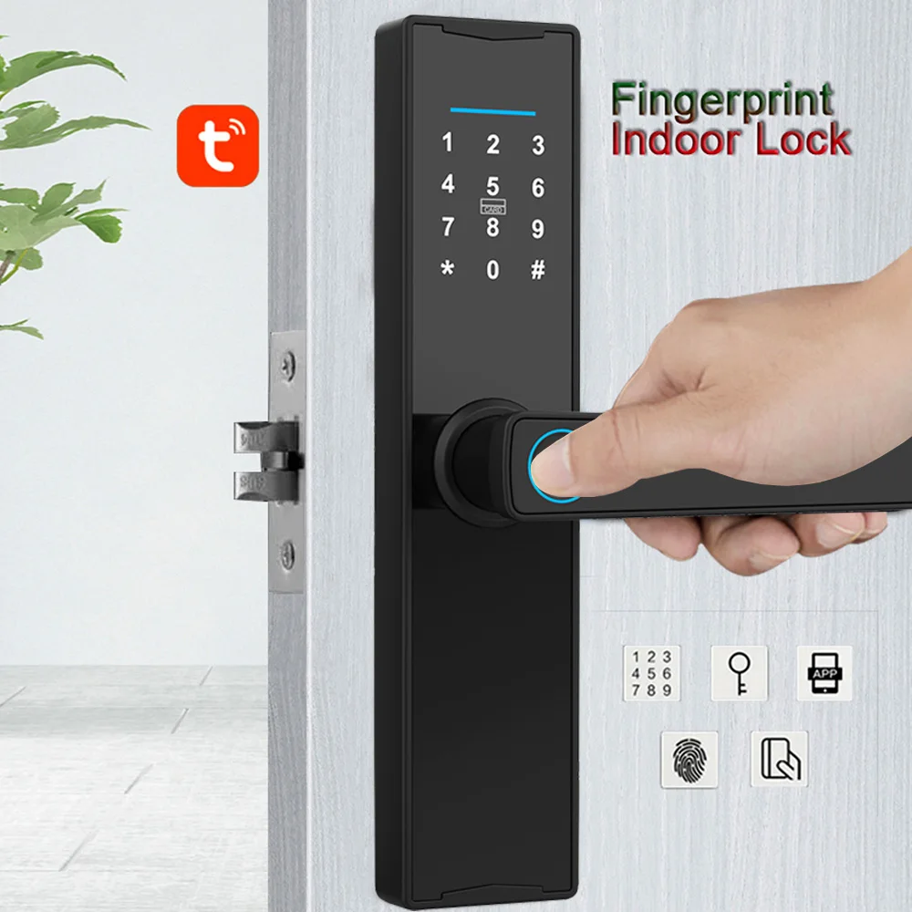 Fingerprint Smart Door Lock Tuya Keypad Door Lock with Handle Fingerprint Electronic Deadbolt Intelligent Door Lock for Home