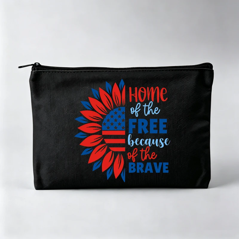 Women's Sunflower Flag Graphic Makeup Bag, Slogan-style Cosmetic Pouch for Daily Use