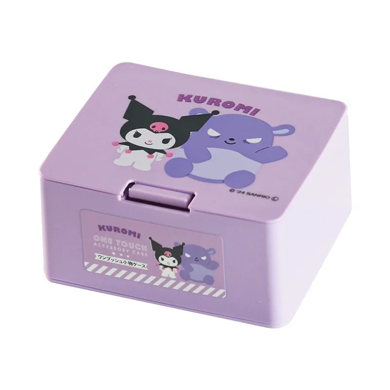 New Kawaii Sanrio My Melody Kuromi Cinnamoroll Cotton Swab Jewelry Storage Box Press Pop Cosmetics Box Sundries Organizer Box