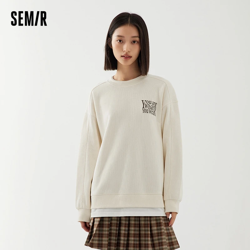 Semir Sweatshirt Women Letter Print Autumn 2023 New Loose Simple Pullover