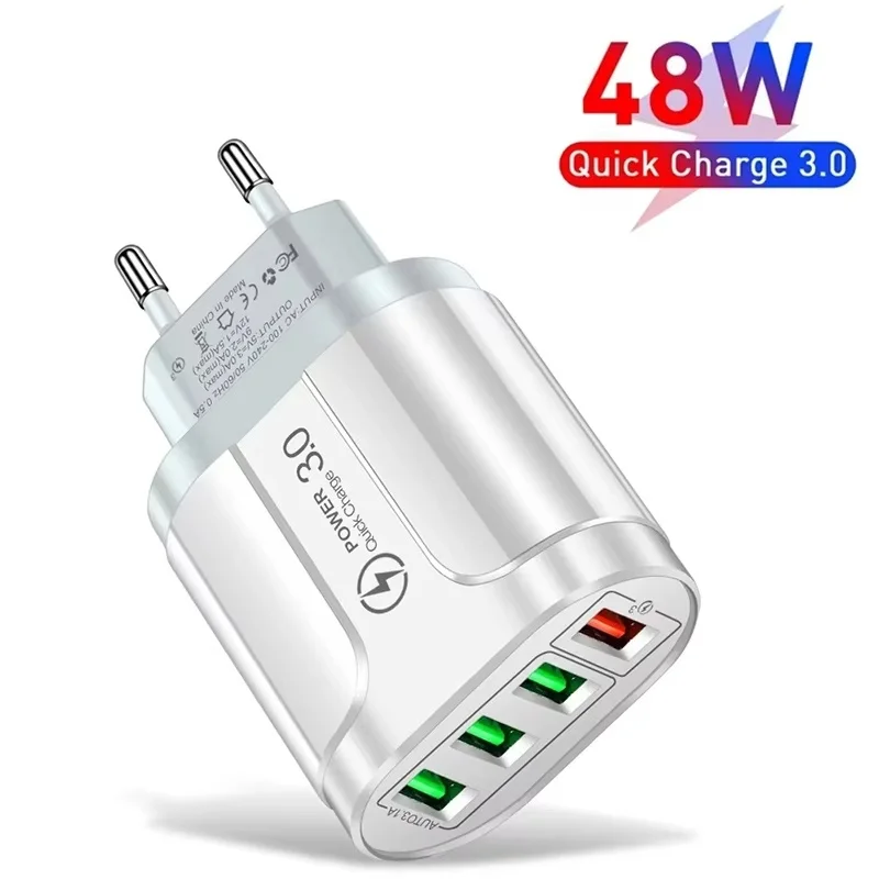 4 USB QC3.0 Charger Multi Port Output For iPhone Xiaomi Huawei Realme Quick Charge 3.0 Home Office Travel Accessory Wall Charger