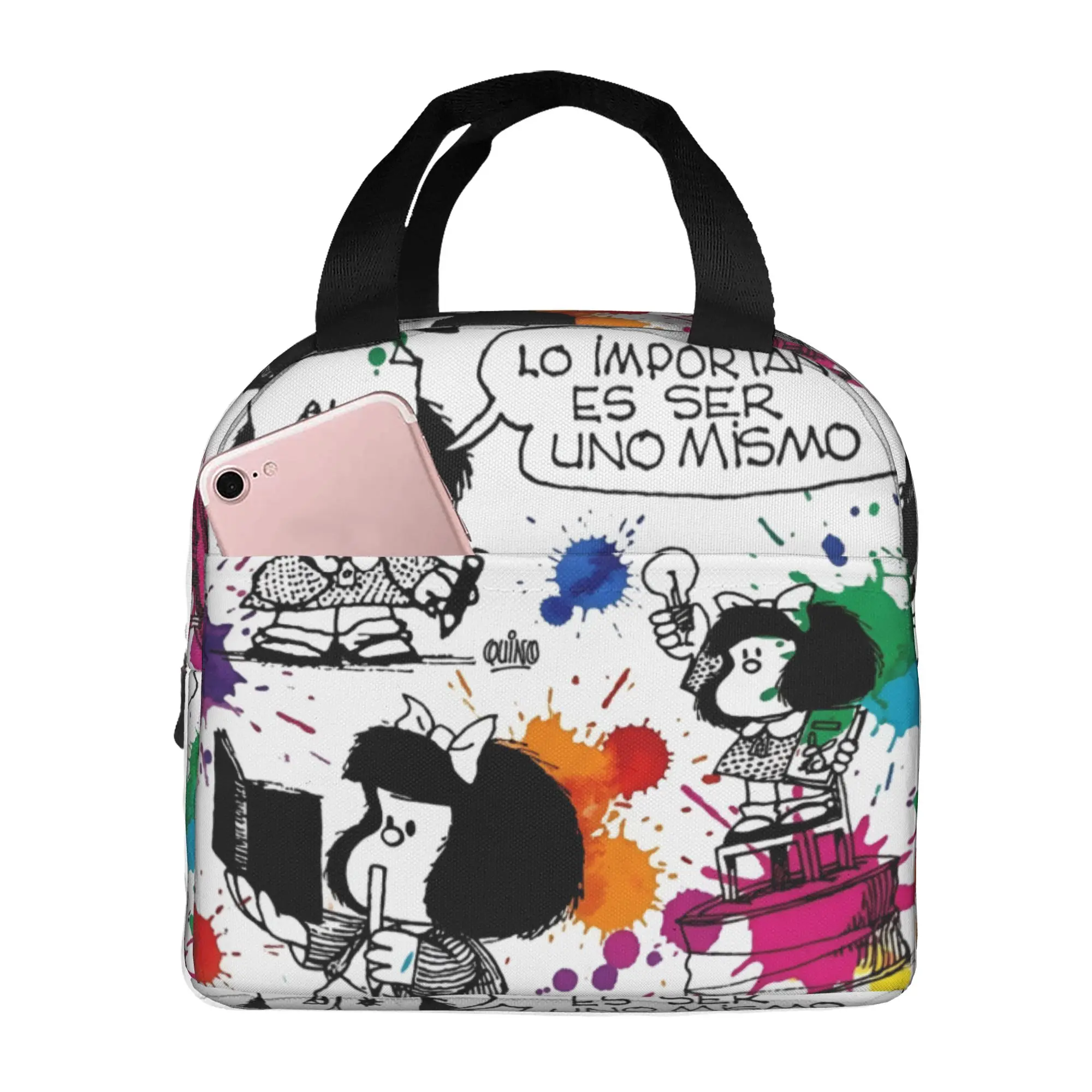 M-Mafaldas Insulated Lunch Bags for Camping Travel Quino Manga Cartoon Resuable Thermal Cooler Bento Box Women Men