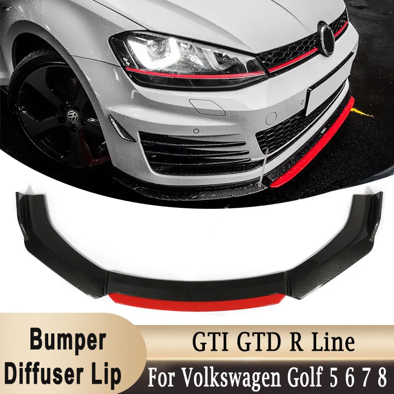 

Front Bumper Lip Splitter Chin Spoiler For Volkswagen Golf MK5 MK6 MK7 GTI GTD R Line Carbon Fiber / Gloss Black +Red 2 Color