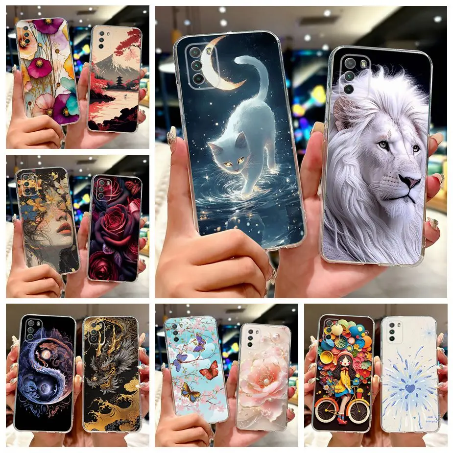 

For Xiaomi Poco M3 Case Cute Cat Lion Painted Cover Soft Silicone Phone Case For Xiaomi Poco M3 Pro M3Pro PocoM3 Back Cover Bags
