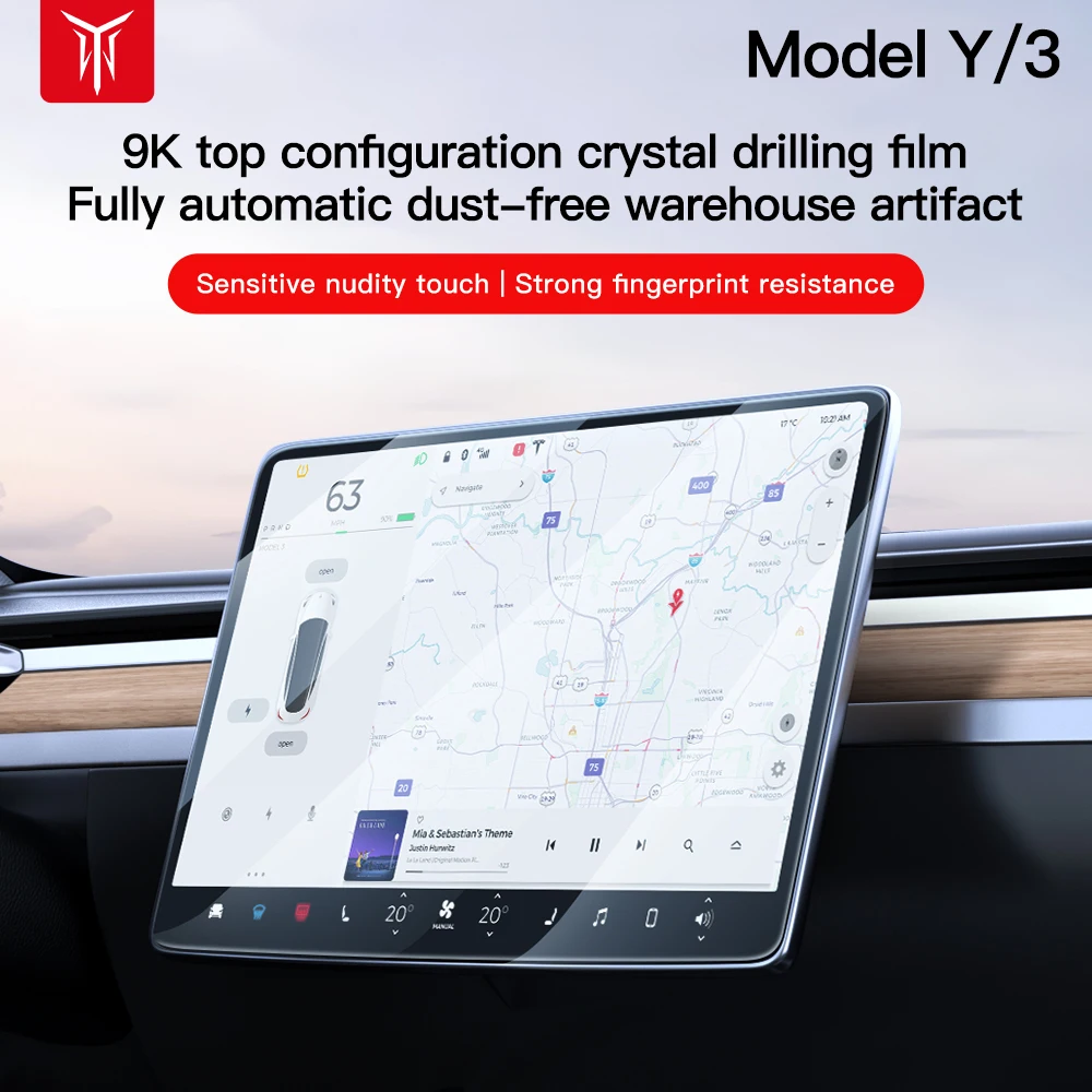 YZ-Protector de pantalla de vidrio templado para Tesla 2022-2023 Model 3 Y, panel táctil mate de alta definición, antihuellas dactilares