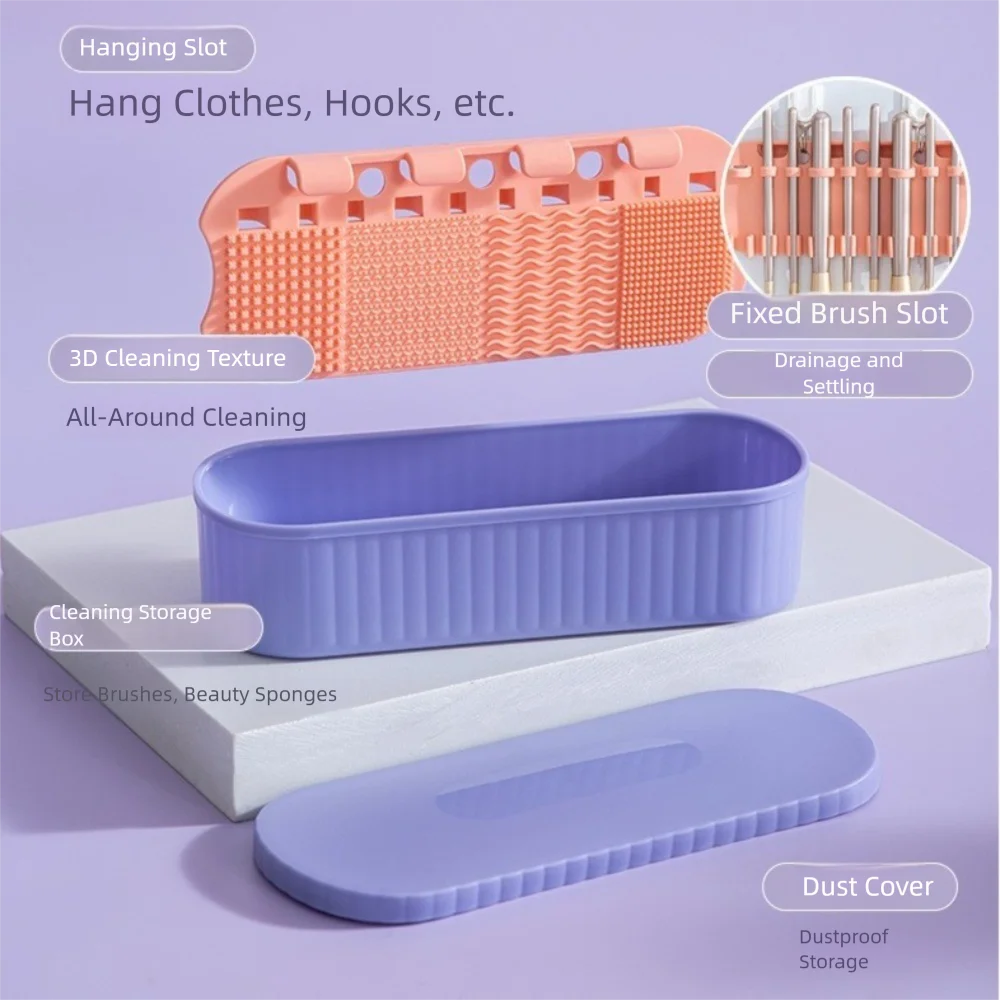 3-in-1 Makeup Brush Cleaning Box Multifunction Drain Powder Puff Washer with Drying Holder Scrub Cup Beauty Egg Drying Rack
