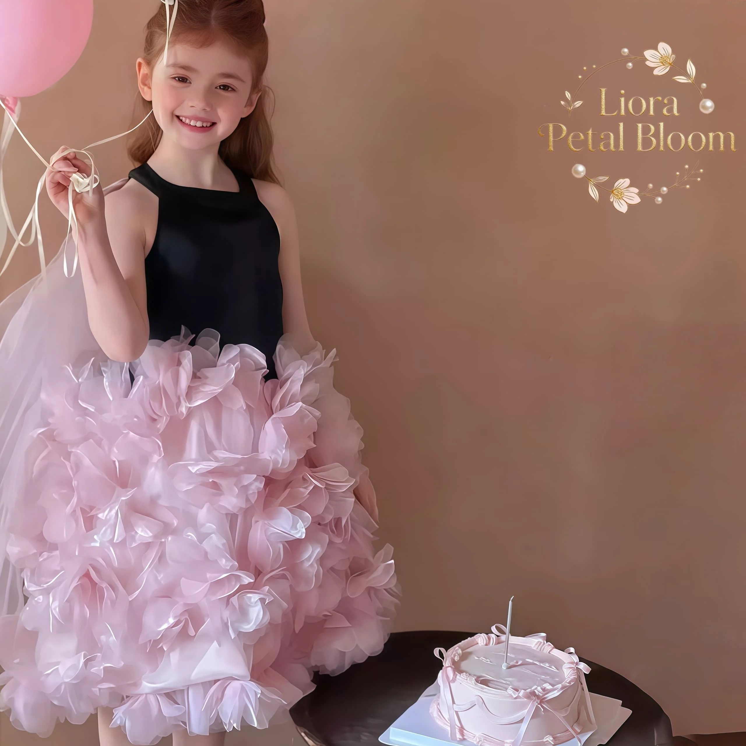 Girls' Black Floral Tulle Dress Girls' Formal Wear Long Flower Girl Dress Flower Girl Attire Flower Girl Gown - view 2