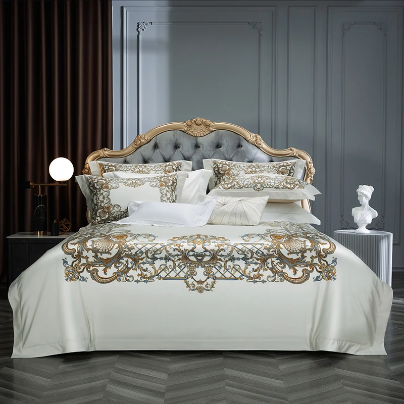 Premium 1000TC Egyptian Cotton Luxury Bedding Set Boho Style Digital Printing Duvet Cover Flat/Fitted Bed Sheet Pillowcases 4Pcs