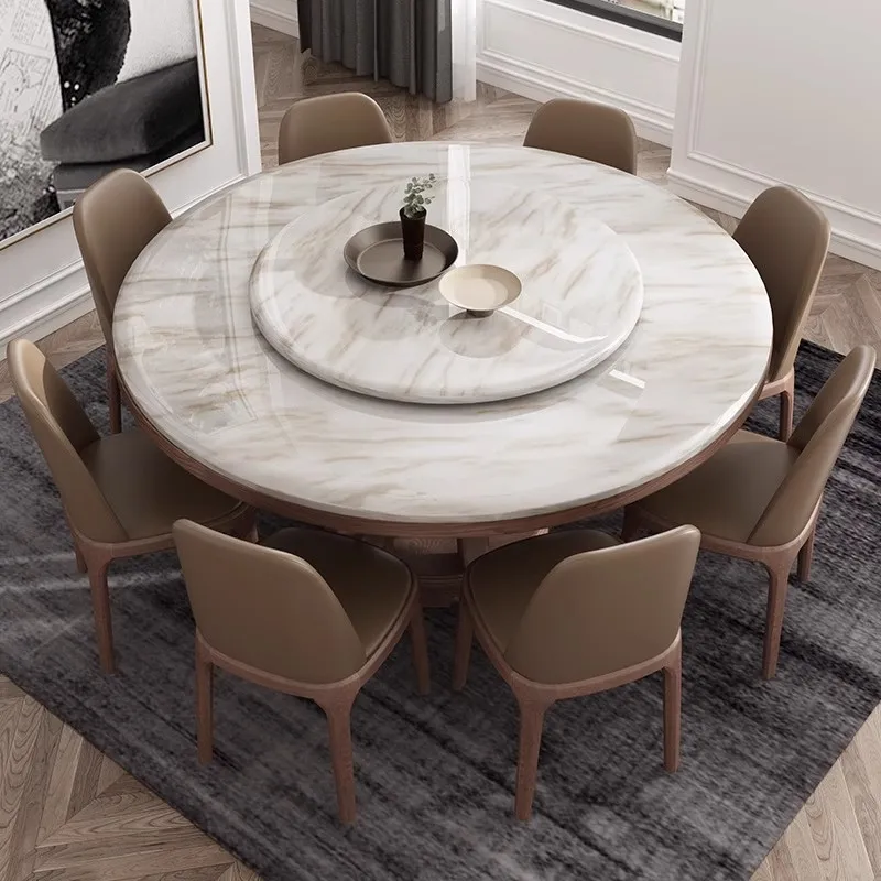 

Marble dining table and chair combination, modern simple solid wood round dining table