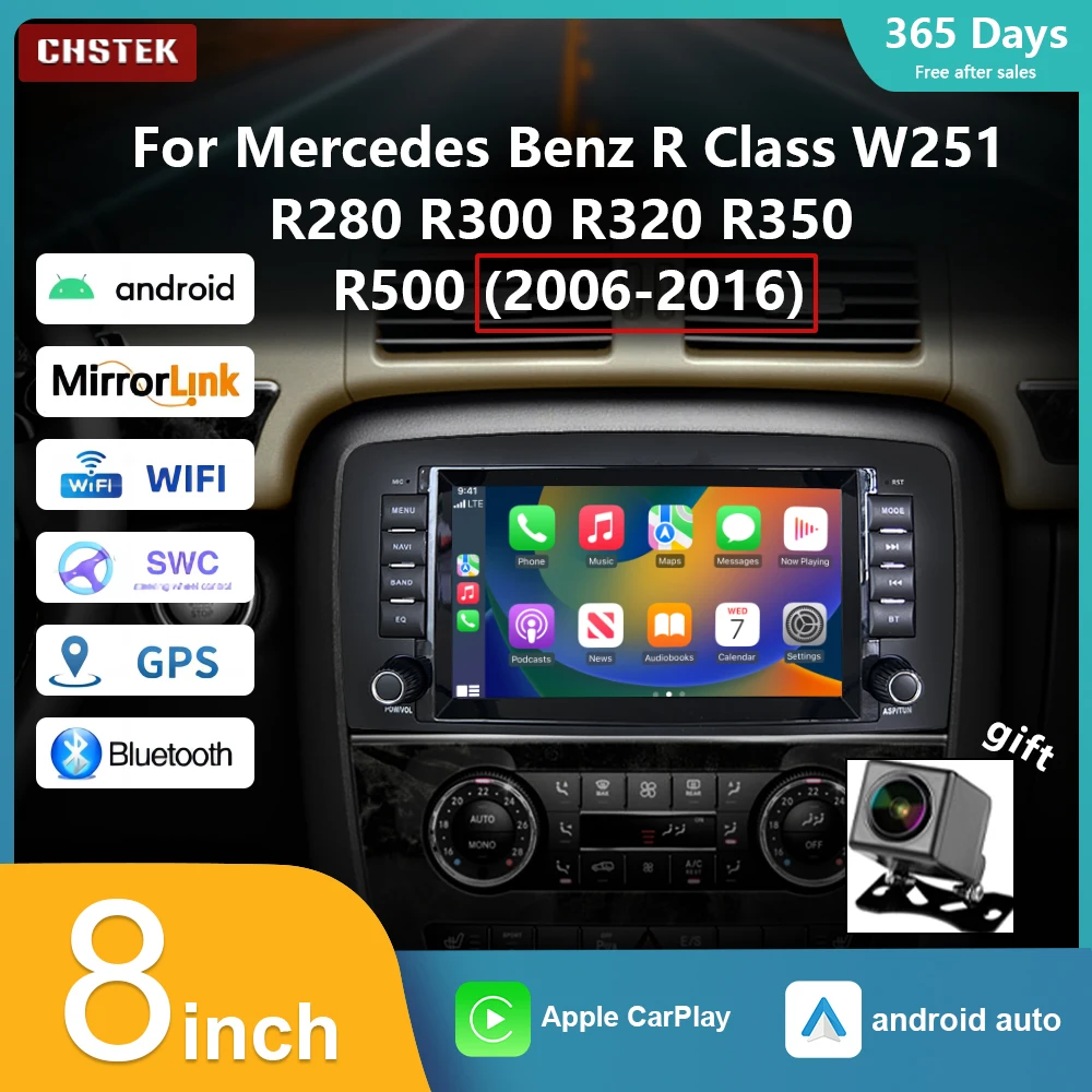 CHSTEK Car Radio Carplay Wireless Android 13 for Mercedes Benz R-Class W251 2006-2012 R280 R300 R320 Navigation Player Qualcomm