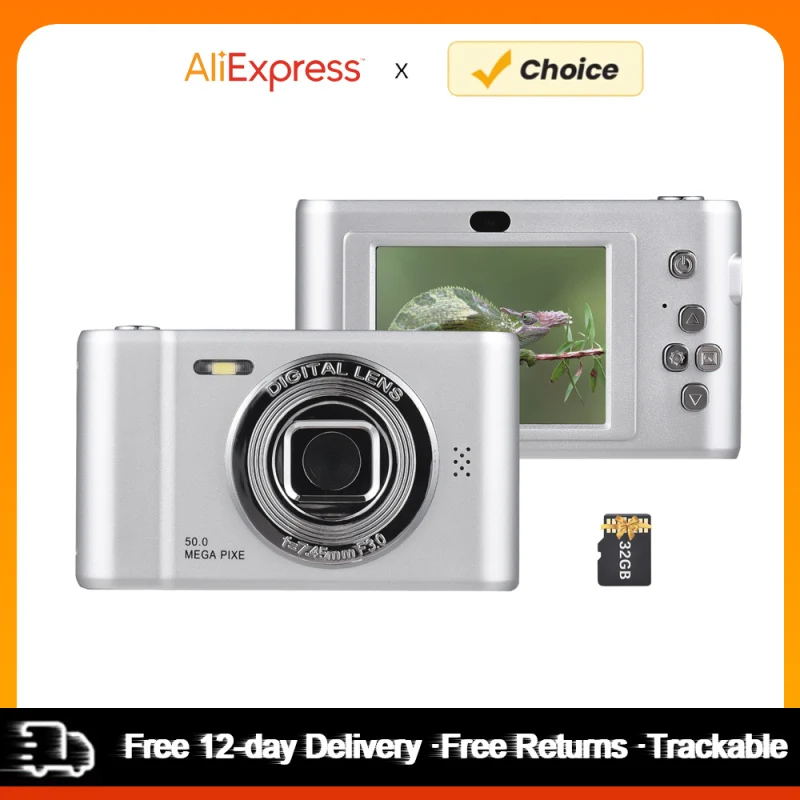 1080P Digital Camera Digital Video Camera 50MP Photo Dual Lens 2.4“ Screen 8X Digital Zoom Built-in Battery with 32GB TF Card