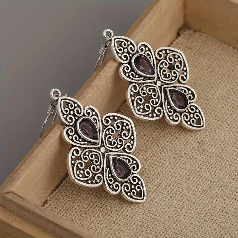 Classical Boho Flower Women Charm Hollow Silver color Drop Earrings Party Jewelry Gifts