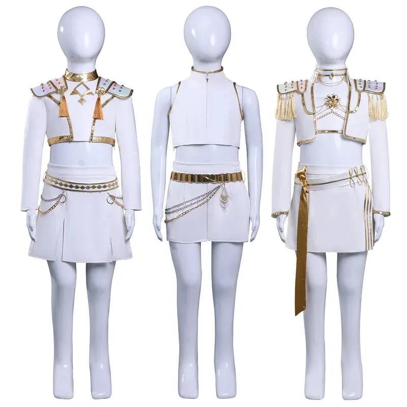 

Kpop Demon Slayer Rumi Zoey Mira Cosplay Costume White Uniform Stage Huntrix Performance Outfit Halloween Party for Men