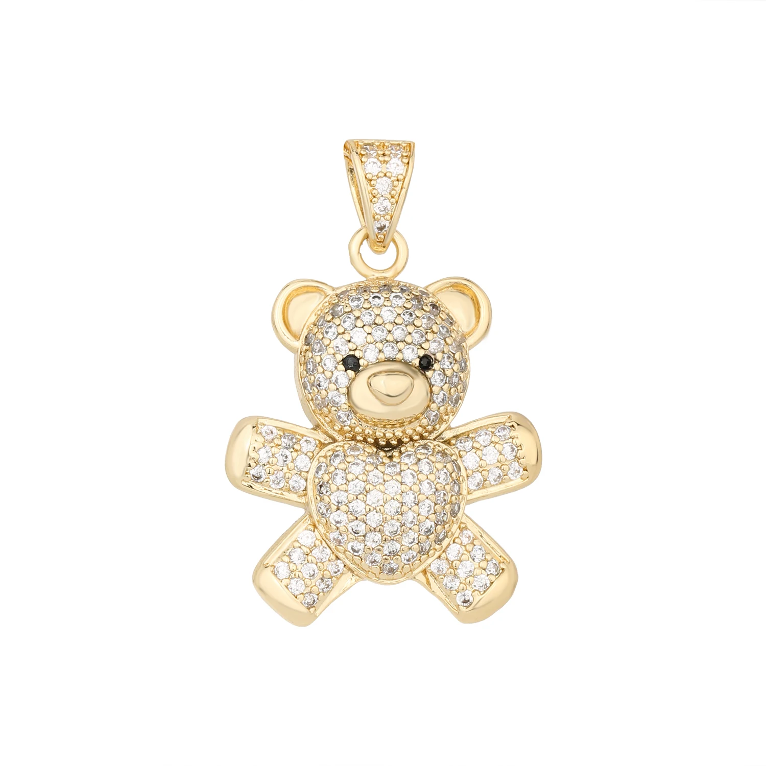 VCT New 14K Teddy Bear Pendant Standing Cute Bear Four Color Crystal Stone Copper Material 14k Gold Wholesale Price Jewelry