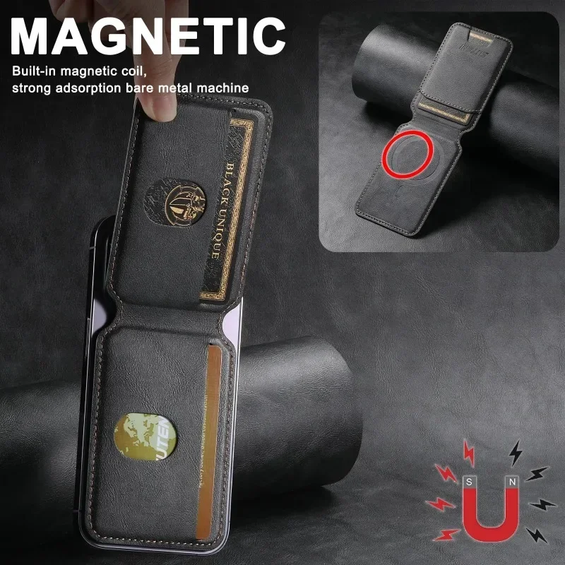 Higth Quality Business Sle Leather for Magsafe Magnetic Card Holder for IPhone 17 16 14 13 15 Pro Max Bank ID Card Wallet Case view 5