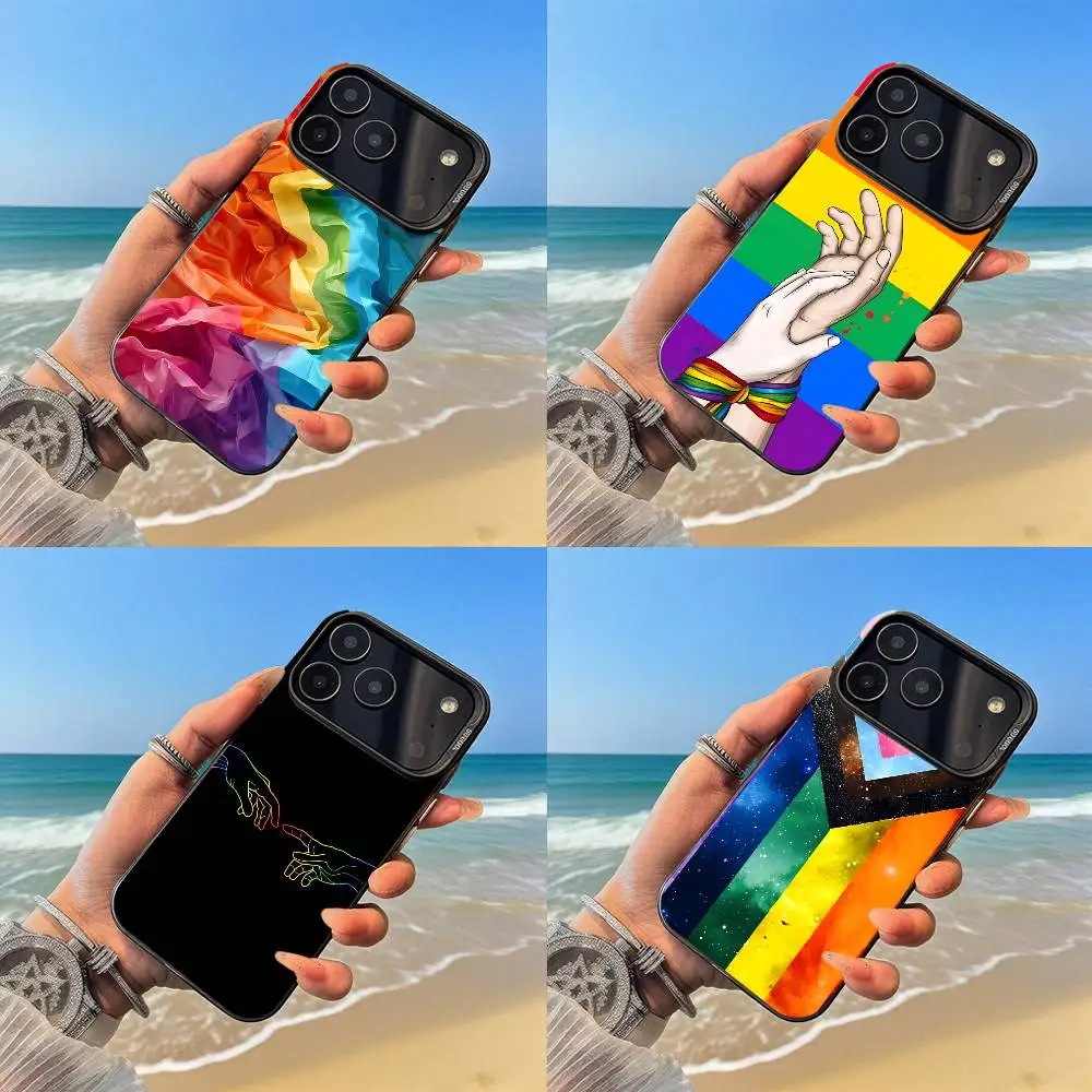 

L-Lesbian LGBT Rainbow Pride Phone Case Black and silver case for iPhone 17,16, 15,14, 13, 12, Pro, Max, Plus, E, SE4, Air, Mini