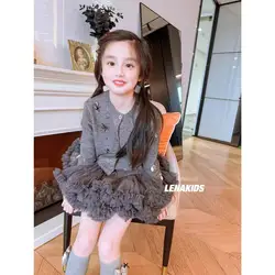 Children Elegance Clothing Winter Girls Clothes Set Fashion Cardigan knit Sweater Coat+Short Tutu Skirt 2Pcs Suits Kids suit