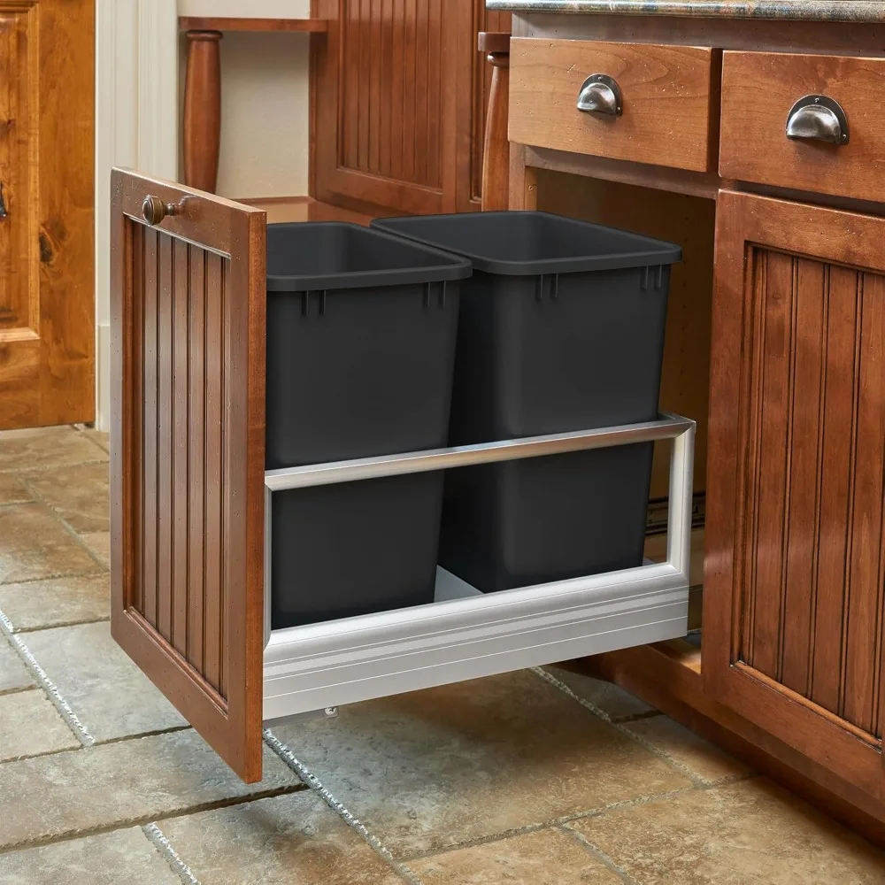 Polymer Replacement 27 Quart Trash Bin Recycle Waste Garbage Container for Kitchen Cabinet Pullouts, 2 Pack