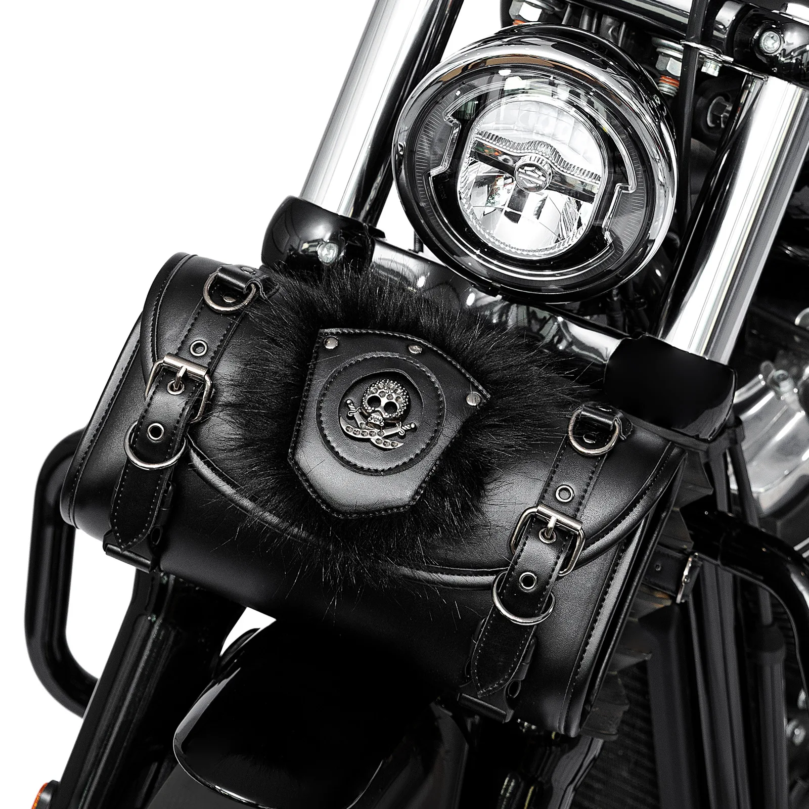 Motorcycle Front Bag, Stylish and Cool Motorcycle Fuzzy Punk Retro Bag,  Front Mount Pouch