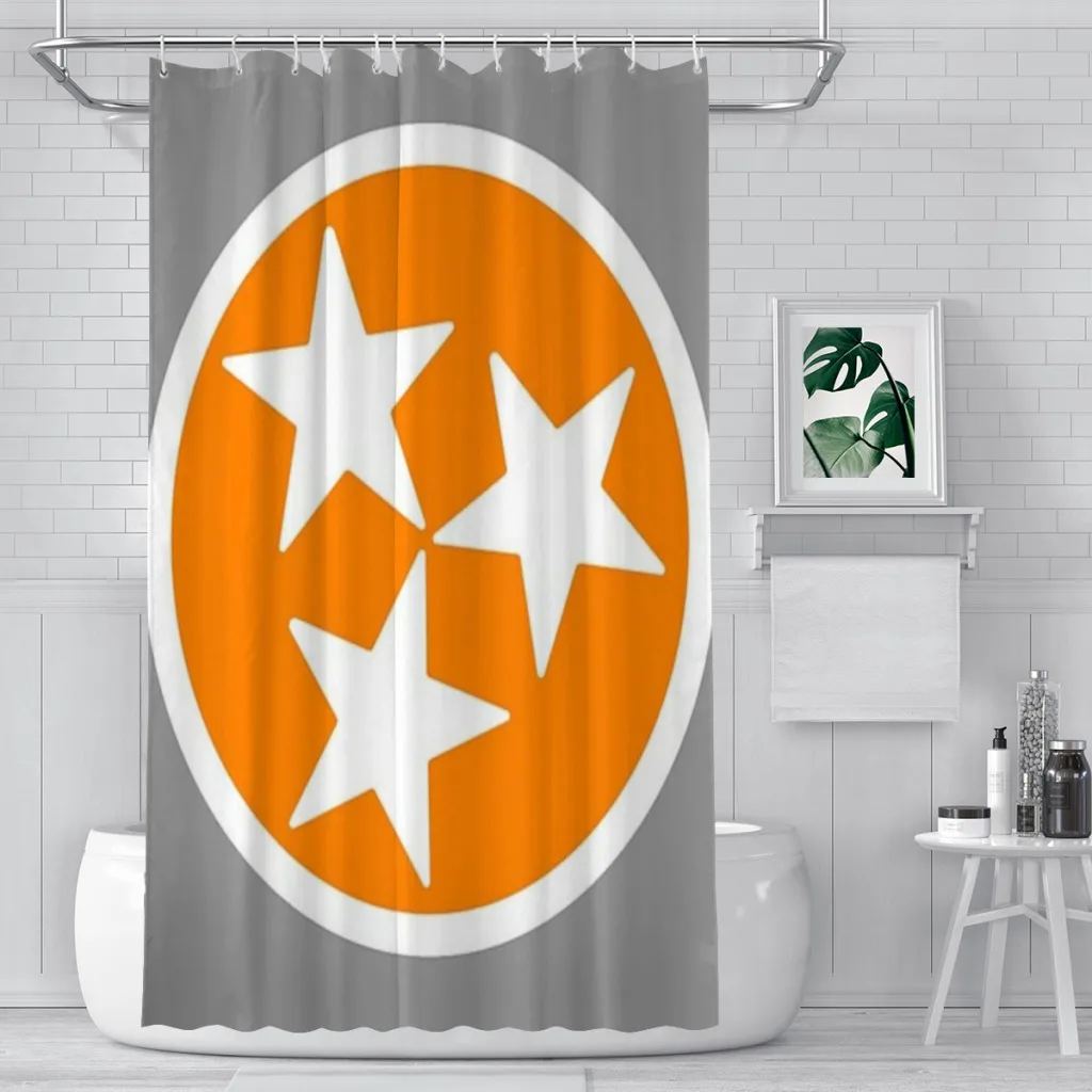 Orange & White Tri-Star Unique decor Modern Fabric Bathroom Shower Curtains art design Print Curtain