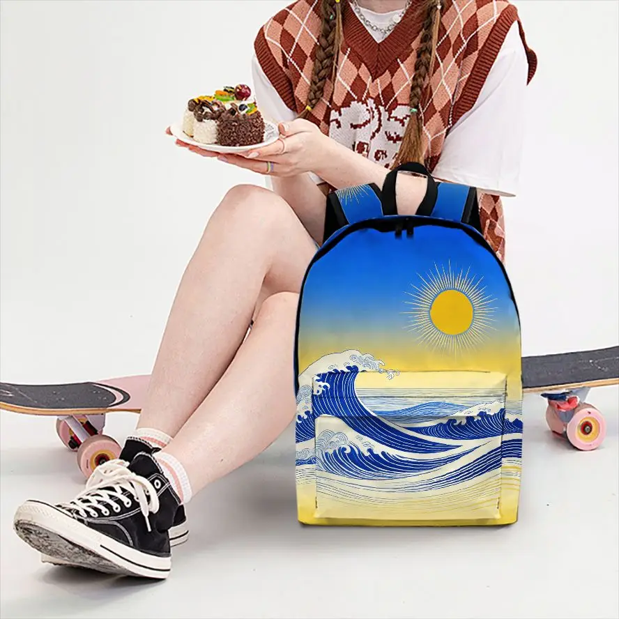 

Рюкзак с художественным принтом Seaside Sunrise Art Impression, модный и простой, унисекс, большой вместимости, высококачественный подарок, 1 шт.