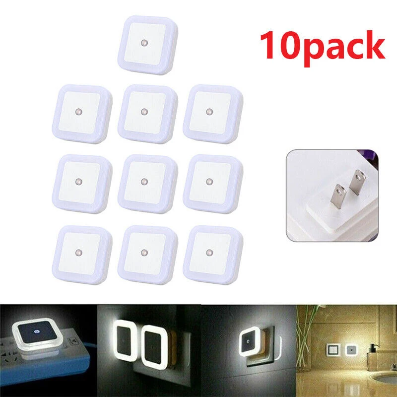 10Pcs Plug-in LED Night Lights Lamp Dusk to Dawn Sensor Hallway Kitchen Bathroom