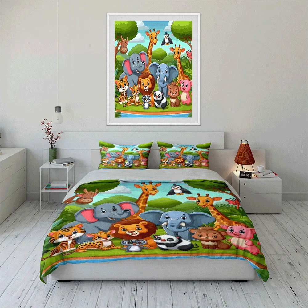 Jungle Animals Three-Piece Set for Kids Exquisite three-piece bedding set gift for kids and adults