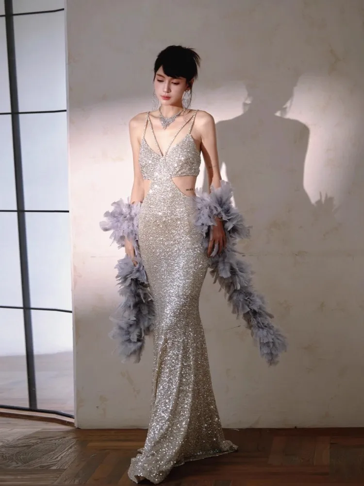 REDDACHiC Sexy Cut Out Glitter Dress Women Backless Corset Camisole Bodycon Mermaid Evening Gown Birthday Cocktail Party Clothes