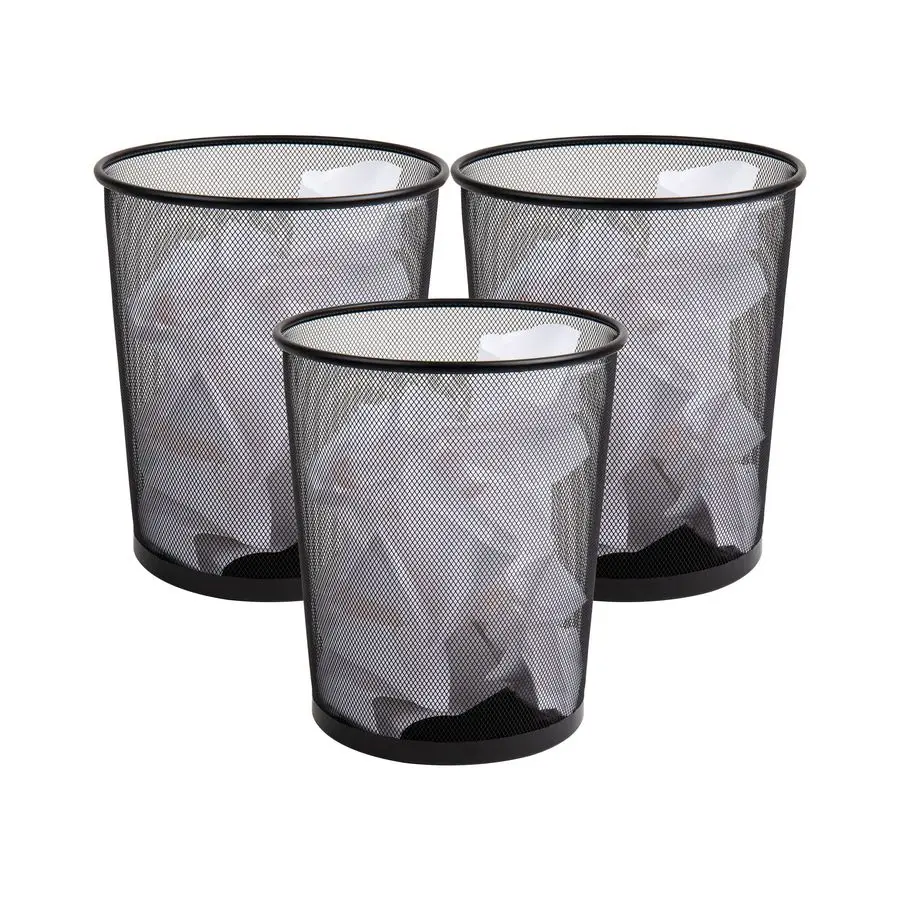 

Mesh Trash Can, Set of 3, Waste Paper Basket, Round, Office, Metal Mesh, 11.5 L x 11.5 W x 13.75 H, Black