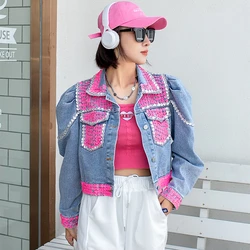 Loose Exquisite Rhinestone Short Personalized Denim Coat For Women Western Style Youthful-Looking Designer New Autumn Jacket