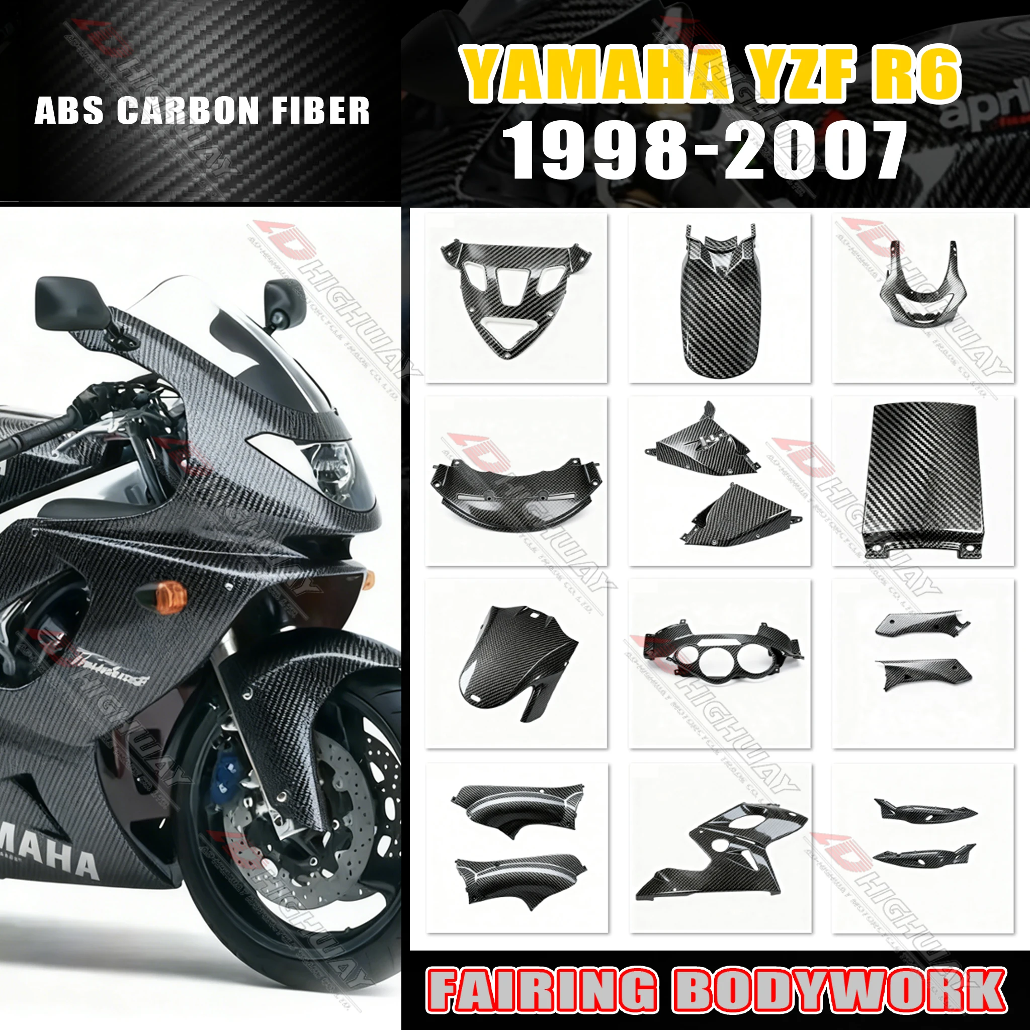 

Комплекты обтекателей из углеродного волокна ABS для Yamaha YZF600 1998-2007 YZF R6, крышка рамы крыла, накладка на топливный бак, аксессуары для мотоциклов