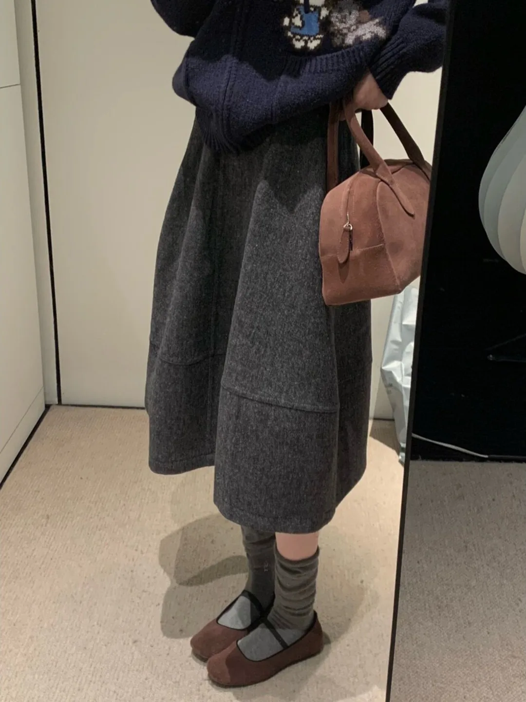 

Retro Woolen Midi Skirt Women's Autumn Winter New Sle Korean Slimming High Waist Cake Skirt by Meimei Big Brand