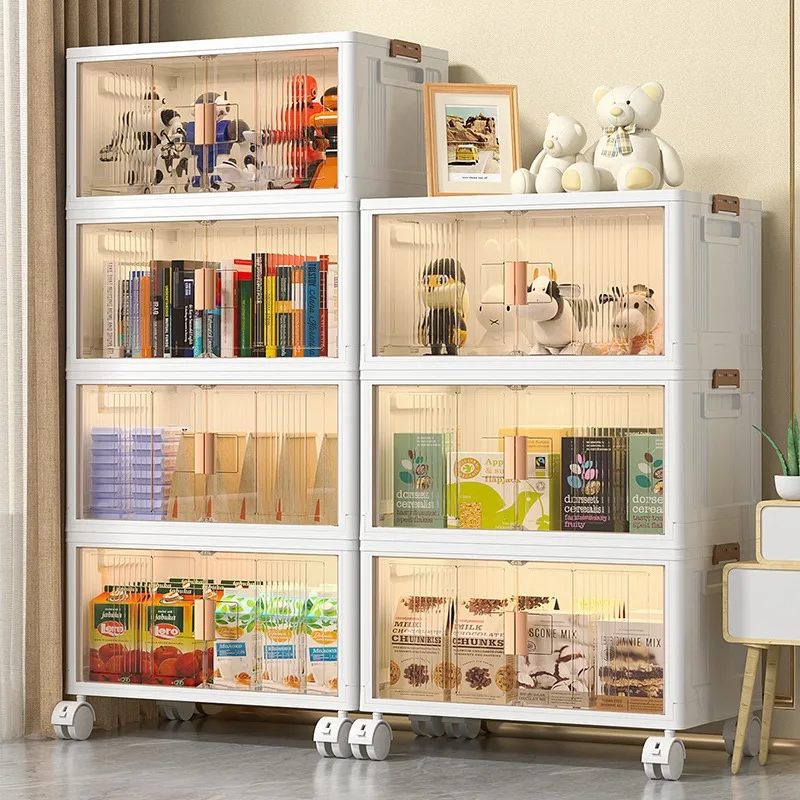 Folding Portable Storage Cabinet Household multi-layer snacks toys clothes books Stackable storage box Double Door