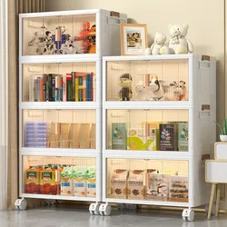 Folding Portable Storage Cabinet Household multi-layer snacks toys clothes books Stackable storage box Double Door