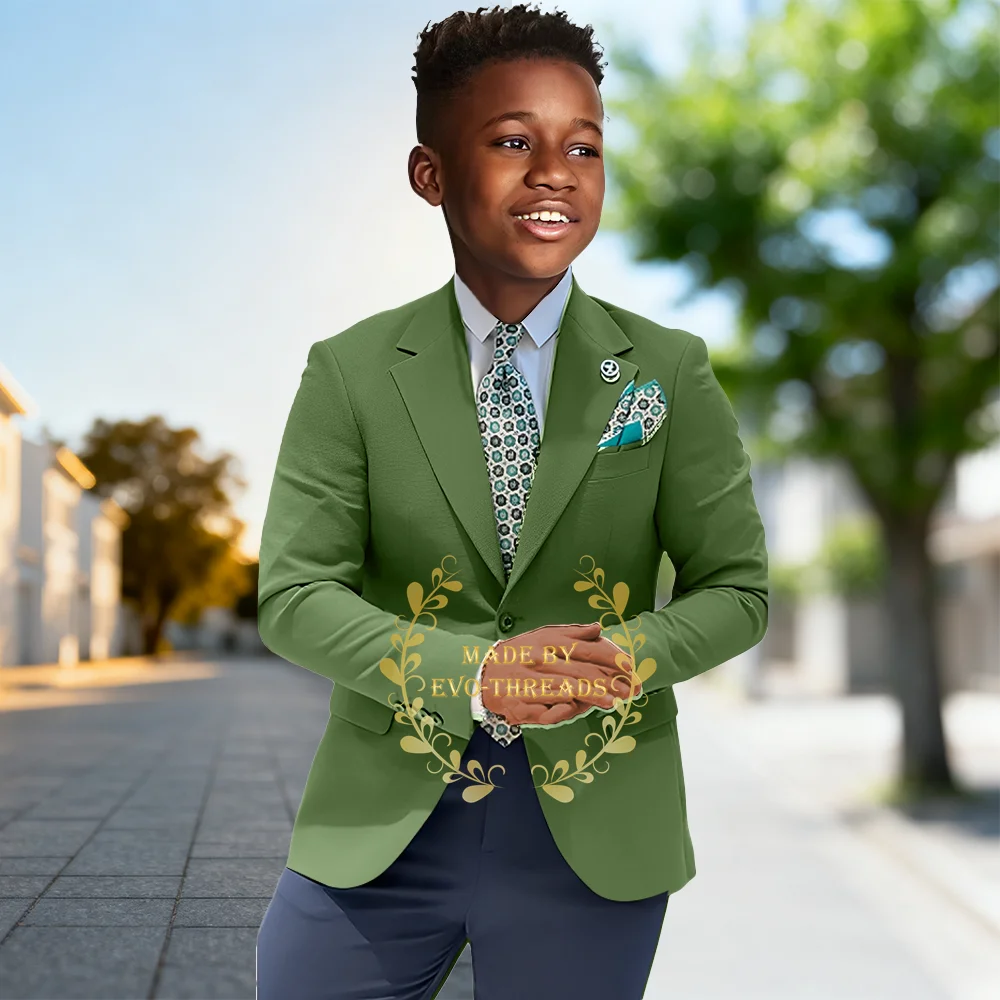 Klasyczny garnitur chłopięcy 2-częściowy: marynarka i granatowe spodnie, idealny na wesele, dla drużby, na bal, na Boże Narodzenie, szyty na miarę, ubrania dla dzieci, prezenty.