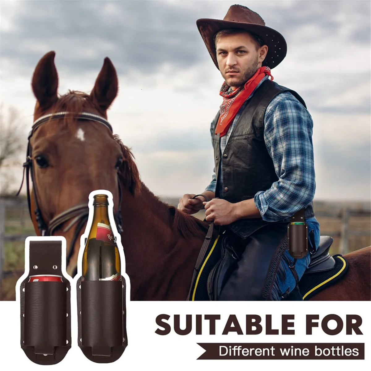 【New User-Coupon!】3PC Classic Beer Holster Great Gadget, Perfect Beer Gift for Men of All Ages, Espresso Brown Leather, Holster