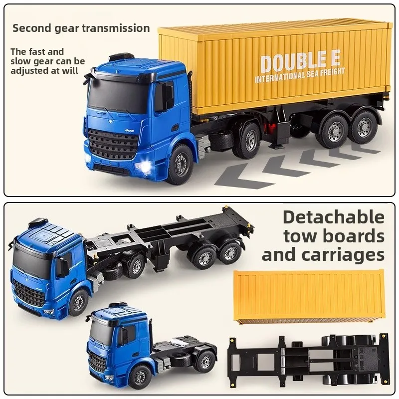 Double Eagle Remote Control Container Truck Tractor Trailer Engineering Vehicle Toy Model Transport Semi Trailer Gift for Kids
