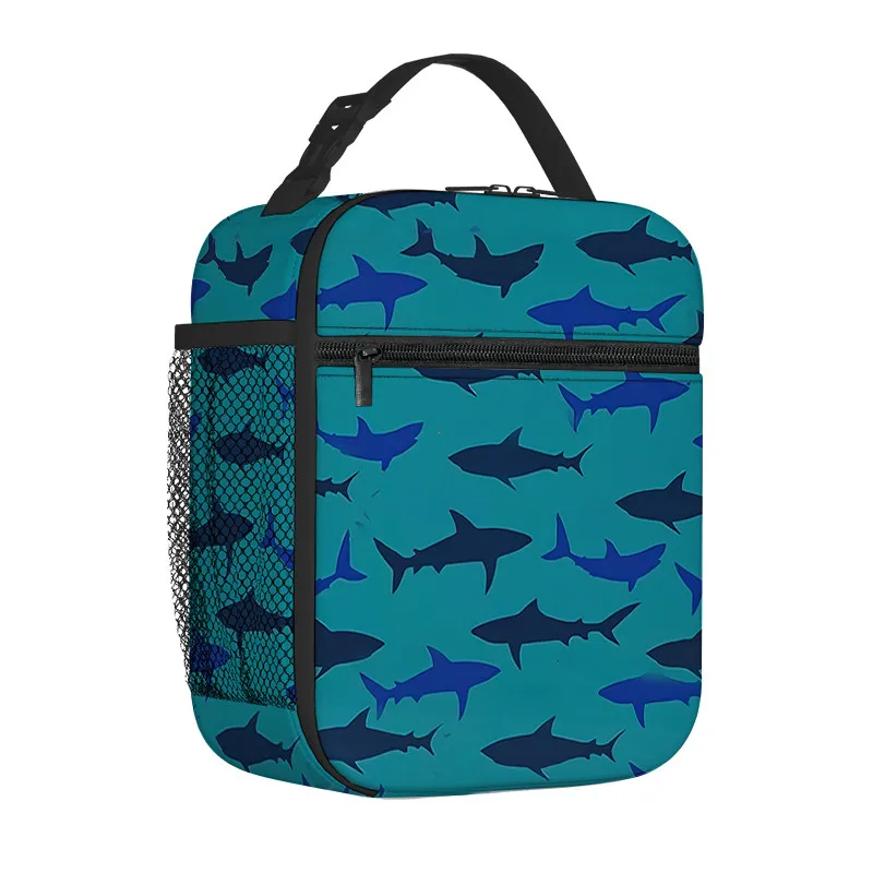 Shark Handheld Insulation Lunch Bag for Boy/Girls Best Gifts 2D Flat Cartoon Portable Lunch Box Bag Picnic Bag