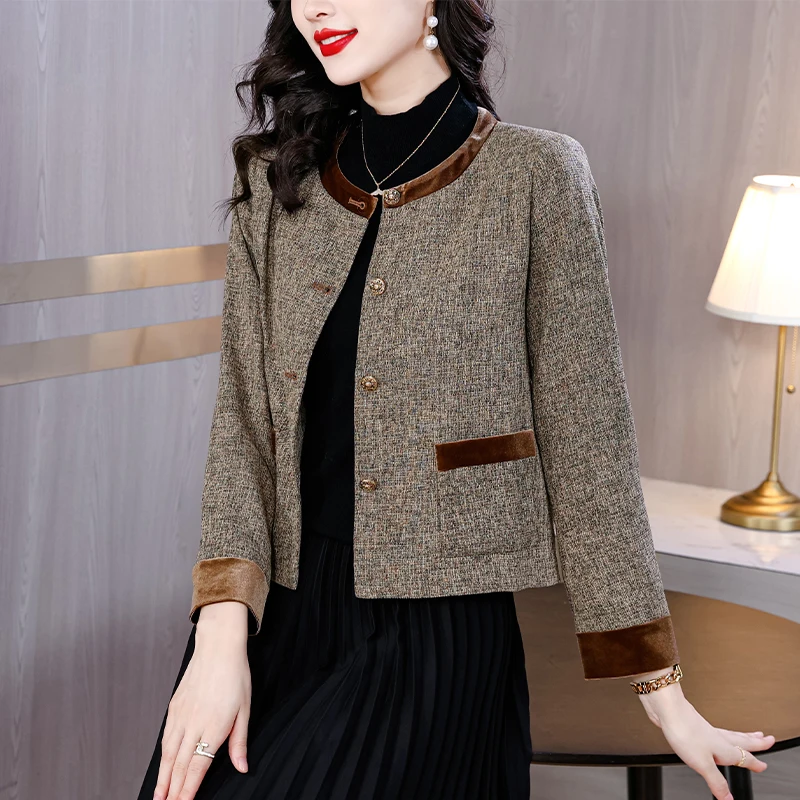 

2023 New Women's Fashion Casual Suit Short Coat Autumn and Winter Long Sleeve O-Neck Temperament Versatile Slim Top Jacket