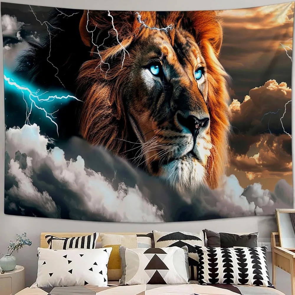 Thunderbolt Lion Theme Digital printing polyester wall hanging tapestry decorative Living room bedrooms Office background gift