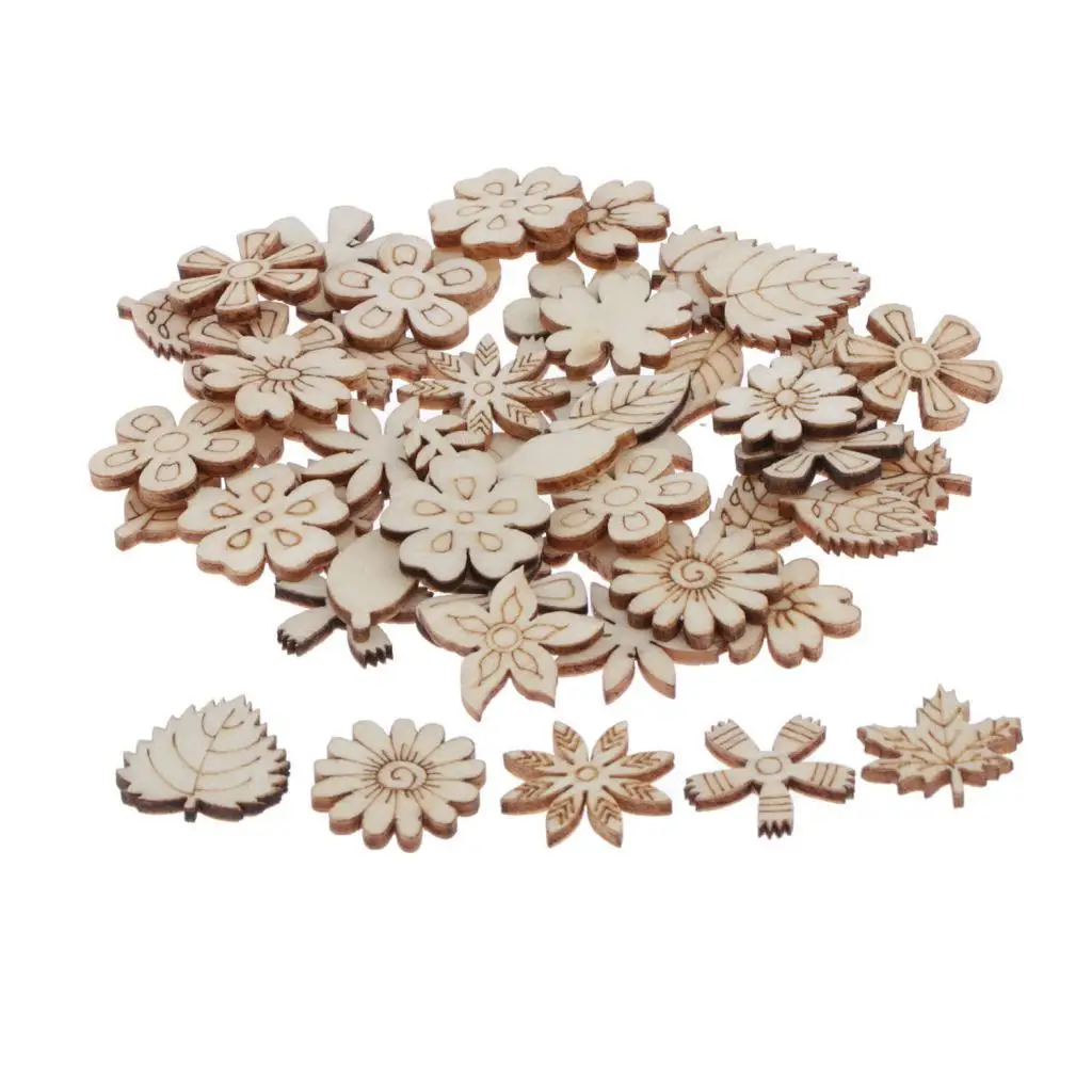 50 Pcs Wooden Flower Embellishments Crafts Tree Pendants Ornaments