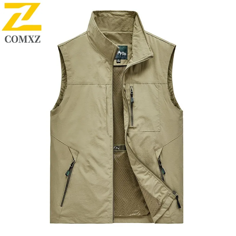 COMXZ  Mens Outdoor Sports Vest Summer Thin Plus Size Multi Pocket Sleeveless Spring Autumn Quick Dry lightweight Waistcoat