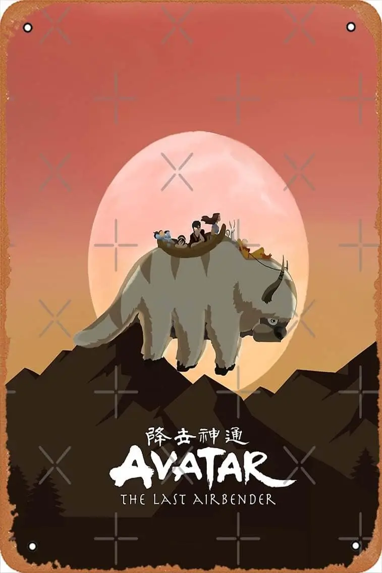Team Avatar on Appa Poster Metal Sign Retro Home Decorative Vintage Tin Sign 12 x 8 Inch