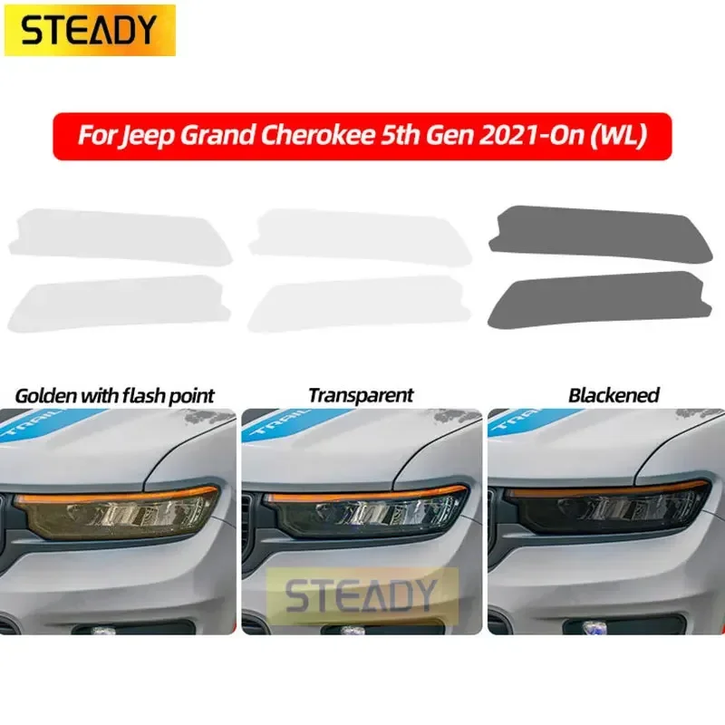 2 Pcs Car Headlight Protective Film Front Light Transparent Smoked Black TPU Sticker For Jeep Grand Cherokee WL 2021 2022 2023