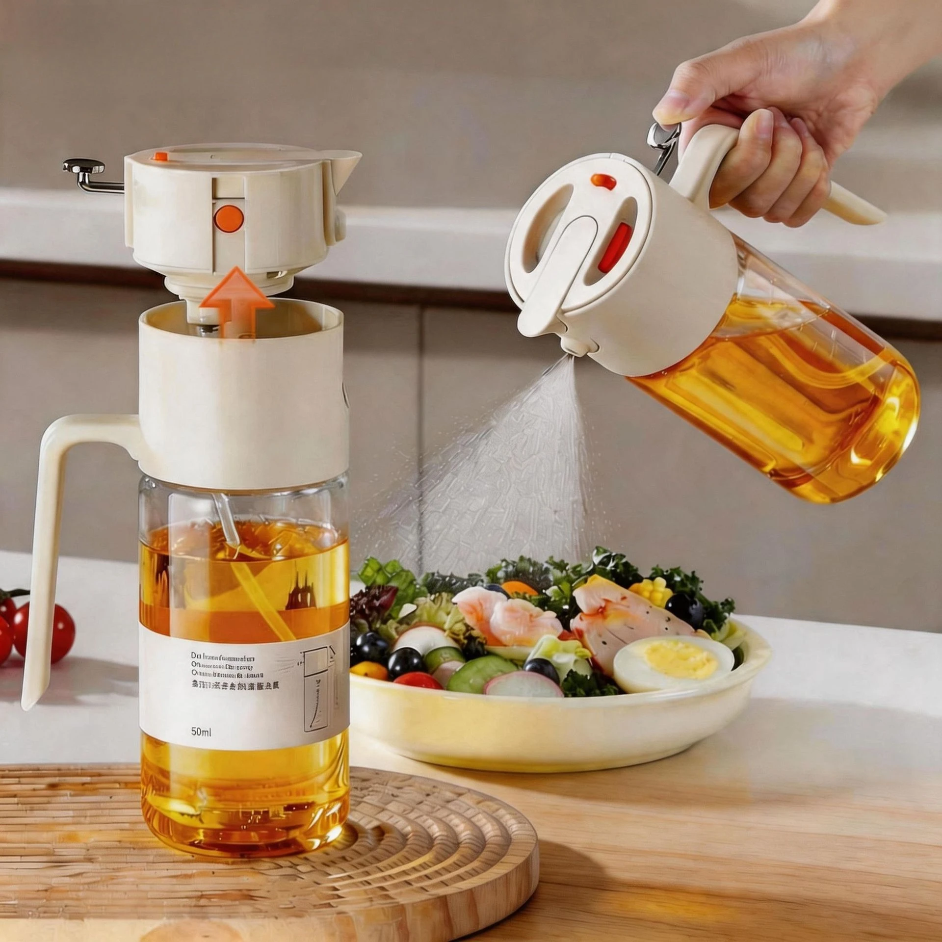 Household Dual‑Use Glass Oil Pot, Spray & Pour Atomization Oil Bottle Auto Open‑Close No Oil Hanging for Kitchen