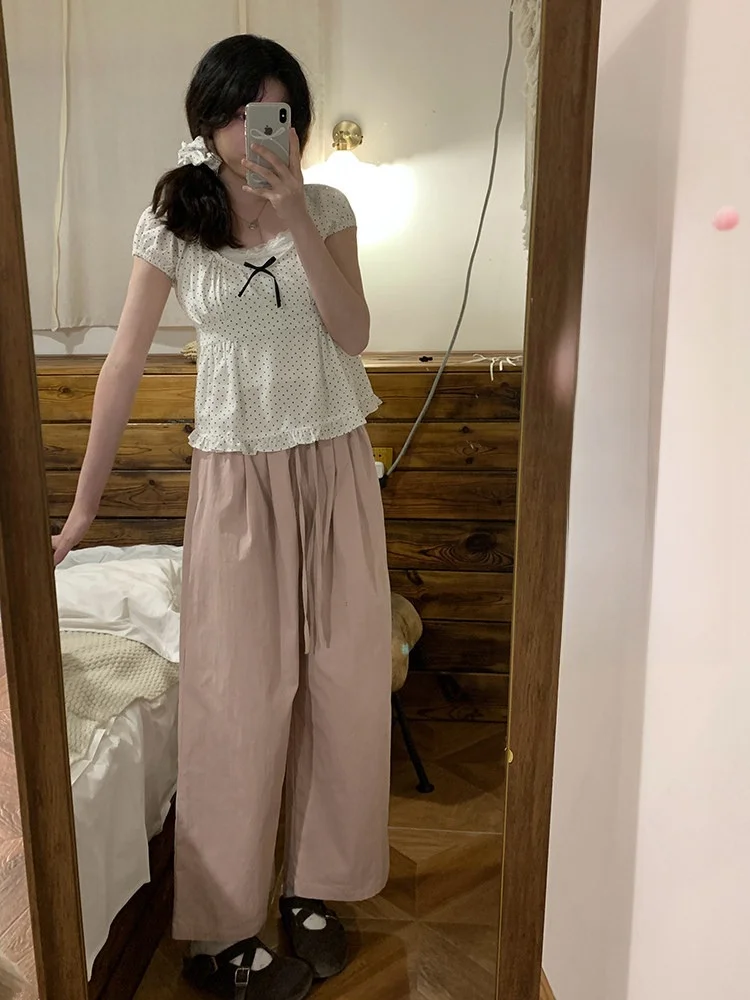 

PtonUmi Summer Milk Salt High Waist Wide Leg Carrot Pants Women's Lazy Straight Casual Pants Slimming Effect Sweet Sle