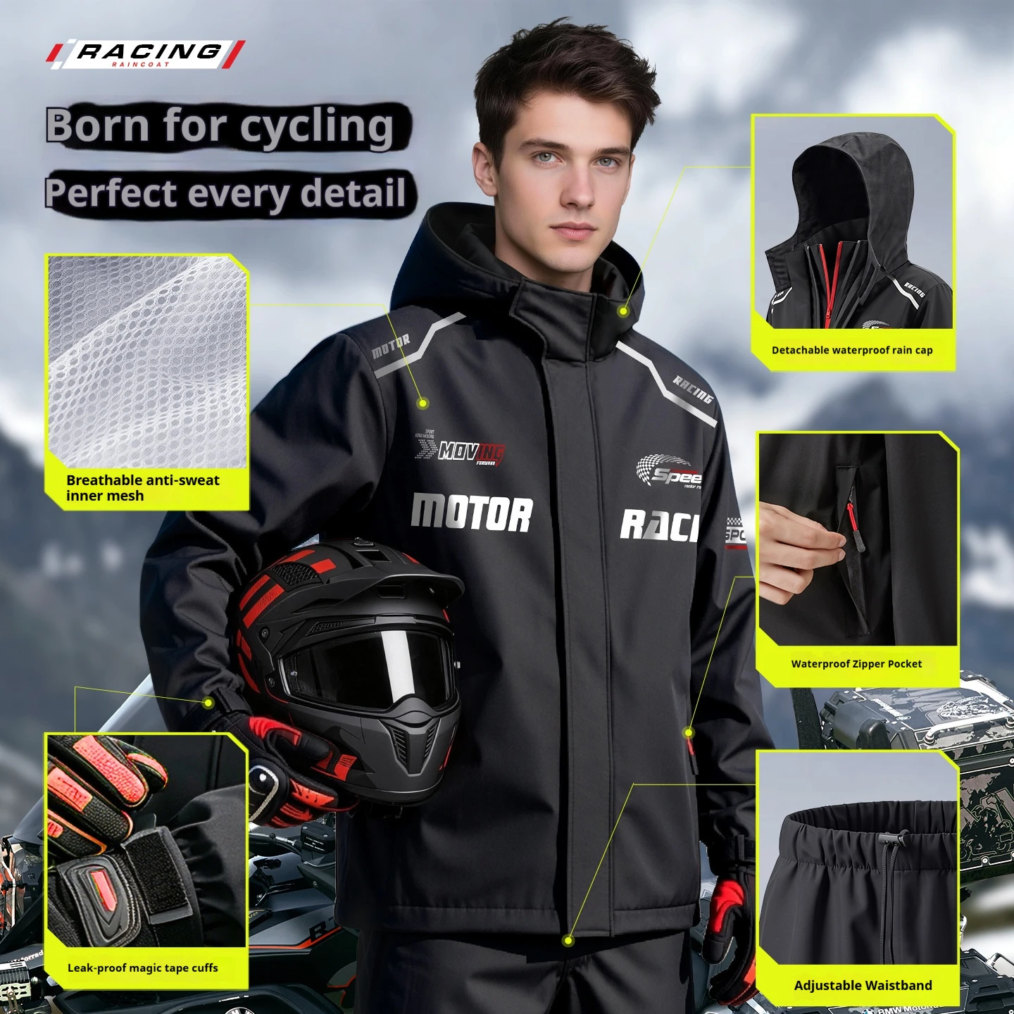 Adult Thickened Motorcycle Raincoat Suit Durable Waterproof Heavy Rainstorm Proof Split Rain Pants for Takeaway Rider Protection