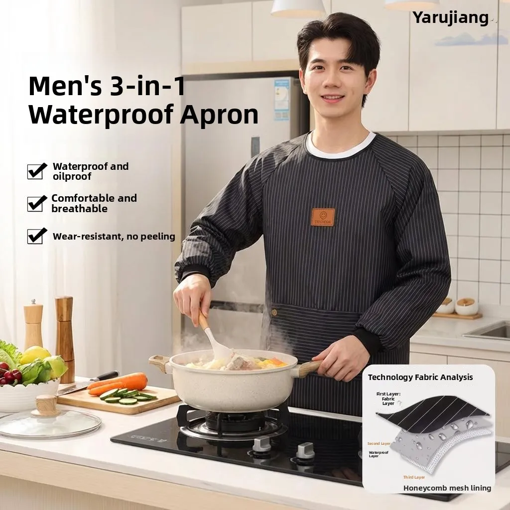 

Men's Large Size Kitchen Apron Long Sleeve Waterproof Oil-resistant Cooking Clothes Superior Sensation Oversized Apron