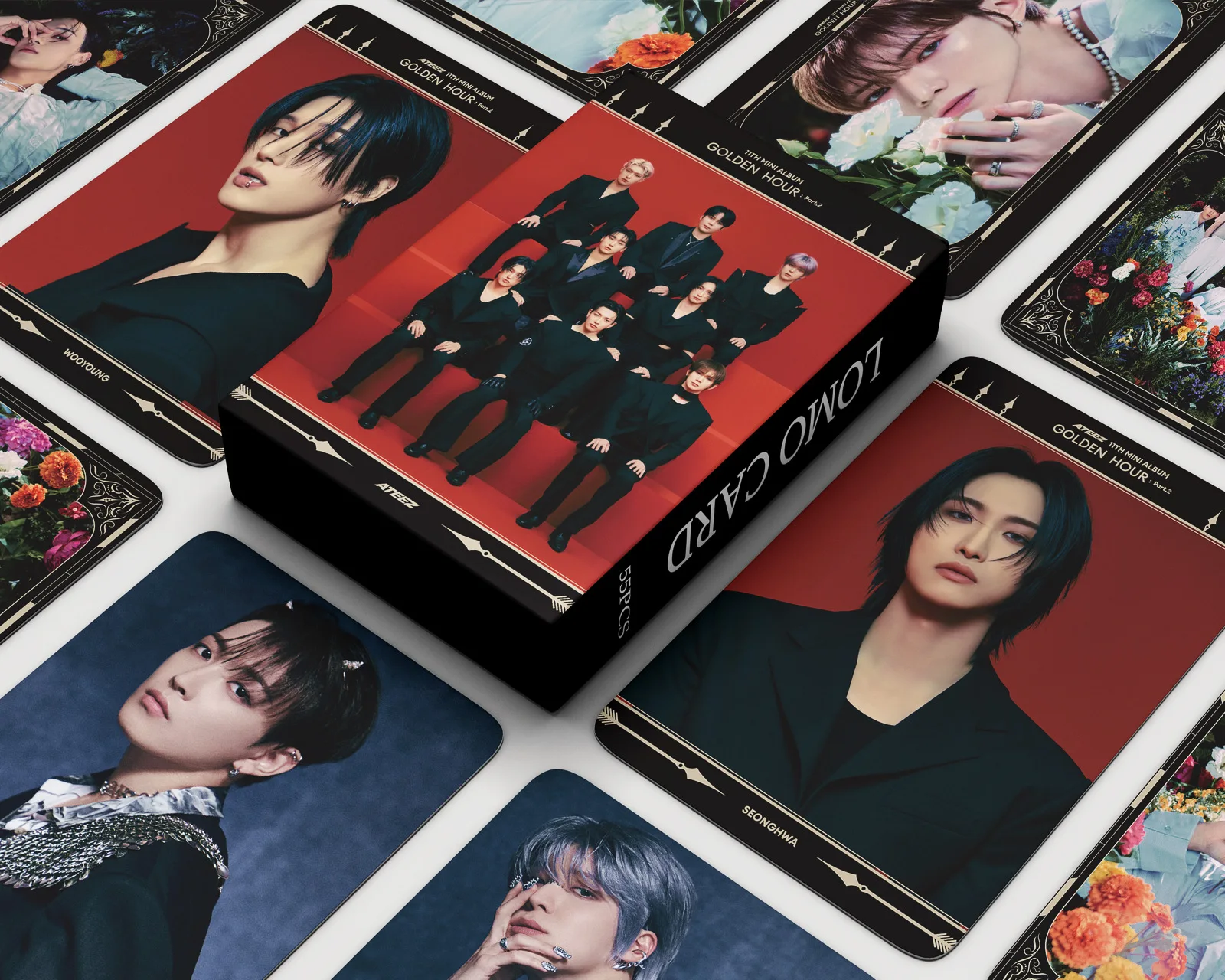 55 Pz/set ATEEZ Nuovo Album GOLDEN HOR: Parte.2 Carte Lomo HD Printd Cartoline Fotografiche di Alta Qualità Seonghwa Yunho San Mingi Ventole Regali