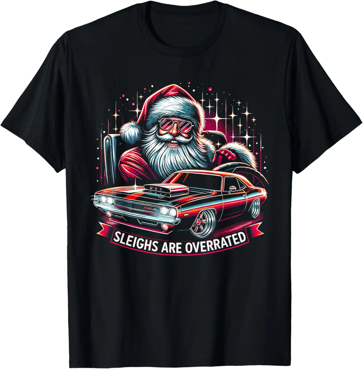 Classic Muscle Car Santa Hotrod V8 Enthusiast Christmas T-Shirt